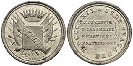 PAPALI - Sede Vacante (1829) - Medaglia - 1829 Opus: Gennari Ø: 33 mm. - (MB g. 12,77) R Boccia 90; Bart. p. 248