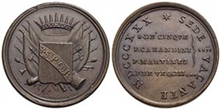 PAPALI - Sede Vacante (1830-1831) - Medaglia - 1830 Opus: Gennari Ø: 33 mm. - (AE g. 16,68) R Boccia 96; Bart. p. 252 Conservatori della Città di Roma Screpolatura di conio al bordo - qFDC