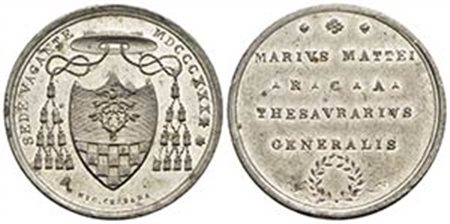 PAPALI - Sede Vacante (1830-1831) - Medaglia - 1830 Opus: Cerbara Ø: 31 mm. - (MB g. 9,98) R Boccia 93; Bart. p. 252 Tesoriere Generale Monsignore Mario Mattei - qFDC