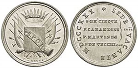 PAPALI - Sede Vacante (1830-1831) - Medaglia - 1830 Opus: Gennari Ø: 33 mm. - (MB g. 11,66) R Boccia 96; Bart. p. 252 Conservatori della Città di Roma - FDC