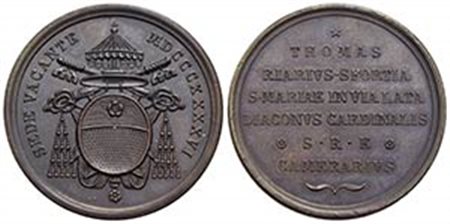 PAPALI - Sede Vacante (1846) - Medaglia - 1846 Opus: Pasinati Ø: 33 mm. - (AE g. 20,23) R Boccia 100; Bart. p. 268 Cardinale Camerlengo Tommaso Riario Sforza - FDC