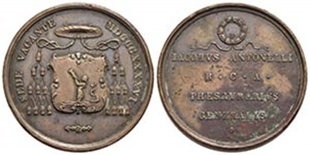 PAPALI - Sede Vacante (1846) - Medaglia - 1846 Opus: Pasinati Ø: 33 mm. - (AE g. 21,12) R Boccia 101; Bart. SV-4 Tesoriere Generale Monsignore Giacomo Antonelli - BB