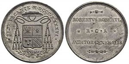 PAPALI - Sede Vacante (1846) - Medaglia - 1846 Ø: 33 mm. - (MB g. 14,29) RRR Boccia 104; Bart. SV-5 Uditore Generale della Reverenda Camera Apostolica Monsignore Roberto Roberti - qFDC