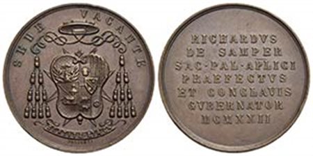 PAPALI - Sede Vacante (1922) - Medaglia - 1922 Opus: Passinati Ø: 29 mm. - (AE g. 11,32) RR Boccia 115 Prefetto del Conclave Ricardo Sanz de Samper y Campuzano - qFDC