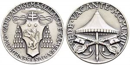 PAPALI - Sede Vacante (1963) - Medaglia - 1963 Opus: Mistruzzi Ø: 38 mm. - (AG g. 27,56) Boccia 124; Bart. p. 394 Cardinale Camerlengo del Conclave Benedetto Aloisi Masella - FDC