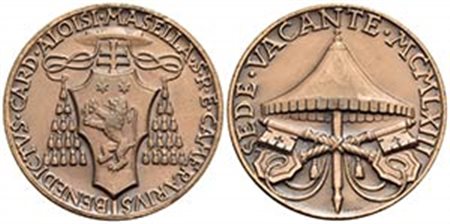 PAPALI - Sede Vacante (1963) - Medaglia - 1963 Opus: Mistruzzi Ø: 38 mm. - (AE g. 25,5) Boccia 124; Bart. p. 394 Cardinale Camerlengo del Conclave Benedetto Aloisi Masella - FDC