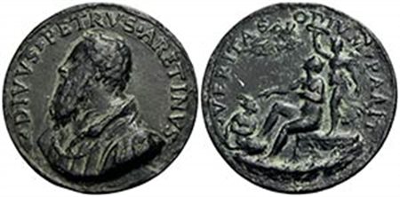 PERSONAGGI - Pietro Aretino (poeta e drammaturgo) (1492-1556) - Medaglia - 1544 - Busto a s. con lunga barba, tonaca e collare