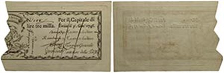 SARDO-PIEMONTESE - Regie Finanze - 3.000 Lire - 01/01/1746 - RRRRR Gav. 48 Annullato con tre barre verticali Esemplare di grande freschezza - qFDS