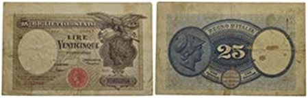 BIGLIETTI DI STATO - Vittorio Emanuele III (1900-1943) - 25 Lire - 20/08/1923 - RRR Alfa 105; Lireuro 22A Maltese/Rossolini Pressato - Macchie e forellini - qBB