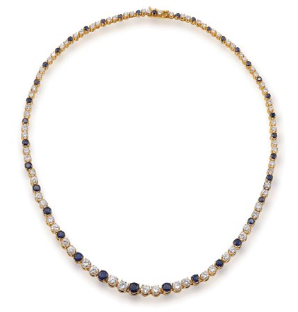 Girocollo con diamanti taglio brillante per ct 5.00 circa e zaffiri per ct 2.00 circa