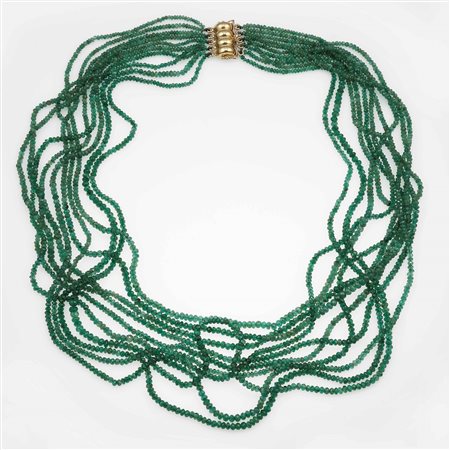 Collana a dieci fili di smeraldi taglio briolette
