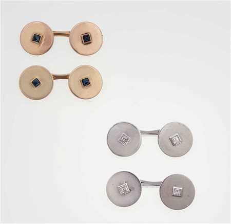 Cartier Paris. Coppia di bottoni da polso, diamanti e zaffiri