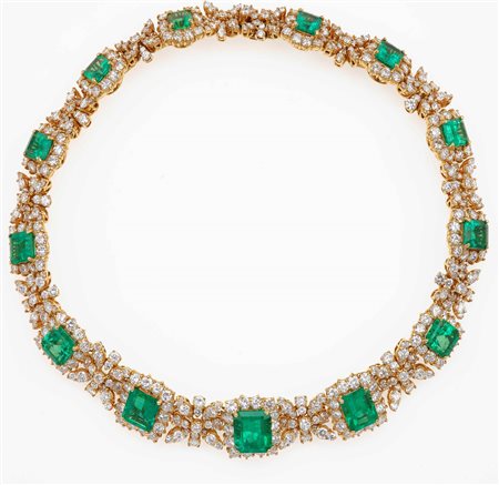 Girocollo con 13 smeraldi Colombia per ct 46.00 circa e diamanti taglio brillante