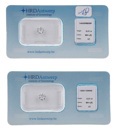 Solitaire taglio brillante di ct 0.51, colore F, clarity LC e solitaire taglio brillante di ct 0.51, colore F, clarity LC