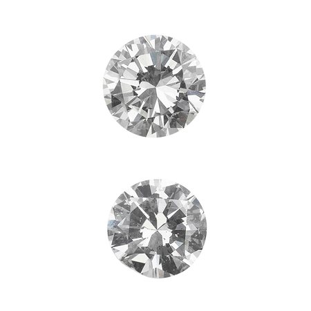 Solitaire taglio brillante di ct 1.02, colore J, clarity SI2, fluorescence very strong blue e solitaire taglio brillante di ct 1.25, colore K, clarity VS1, fluorescence faint