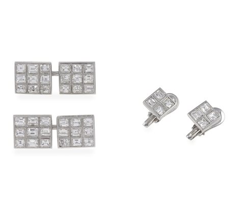 Set bottoni da polso e da sparato con diamanti taglio princess