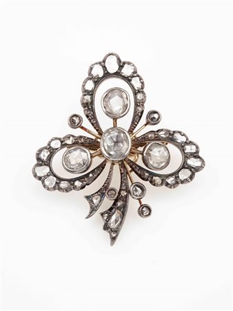 Spilla "trifoglio" con diamanti taglio rosa d'Olanda diamanti taglio rosa