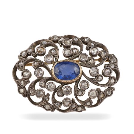 Spilla con zaffiro Sri Lanka e diamanti