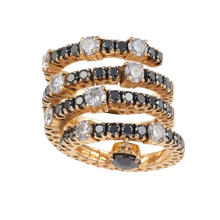 Anello "molla" con diamanti neri e diamanti bianchi