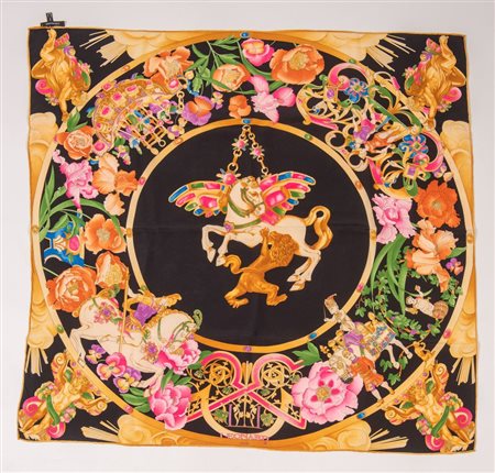 LEONARD Foulard in seta in stile barocco multicolore. Cm 86x81. Composizione:...