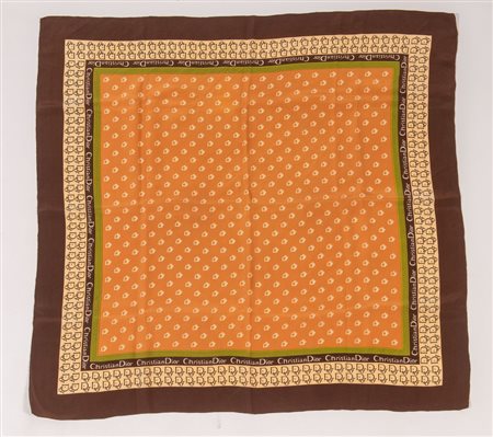 CHRISTIAN DIOR Foulard in seta sui toni del marrone e dell'arancione con...