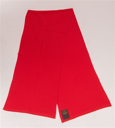 LOUIS VUITTON Sciarpa rossa in cotone e cachemire lavorato. Cm 178x35....