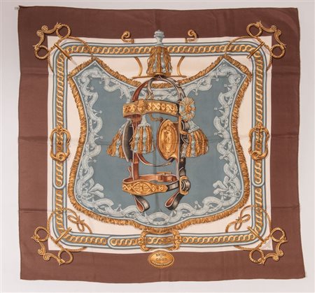 HERMÈS Foulard in seta "Bride de cour" by Francoise de la Perrière, 1969. Cm:...