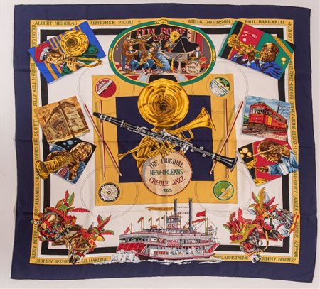 HERMÈS Foulard in seta "The original New-Orleans Creole Jazz 1923" by Loic...
