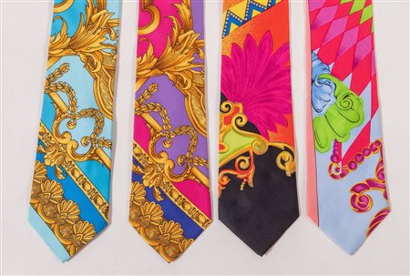 GIANNI VERSACE Lotto composto da quattro cravatte in seta di diversi colori e...