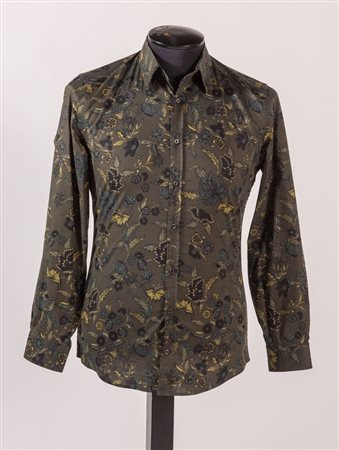 GUCCI Camicia in cotone a fantasia floreale sui toni del verde. Riporta...