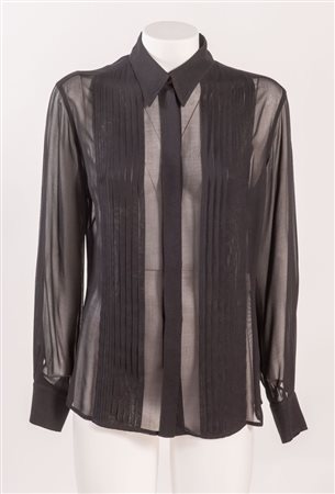 HERMÈS Camicia in seta semitrasparente nera.