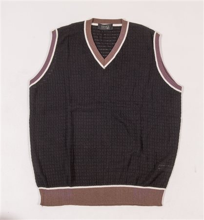 VERSACE V2 Maglioncino smanicato in cotone lavorato nero con rifiniture...