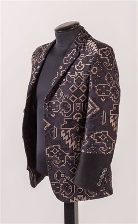 GUCCI Giacca in cotone e seta a fantasia geometrica sui toni del blu, nero e...