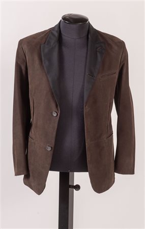 GIORGIO ARMANI Giacca in pelle scamosciata marrone con dettaglio del colletto...