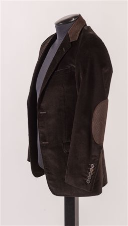 GUCCI Giacca in velluto di cotone marrone con rifiniture in pelle...