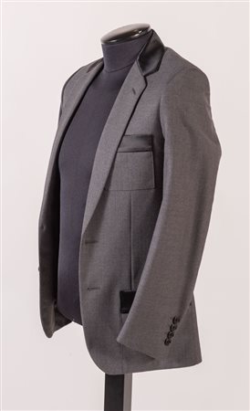 DIOR Giacca in lana sui toni del grigio con rifiniture nere. Riporta taglia...