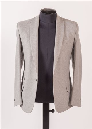 YVES SANT LAURENT Giacca in viscosa e lurex grigio argentata. Riporta taglia...