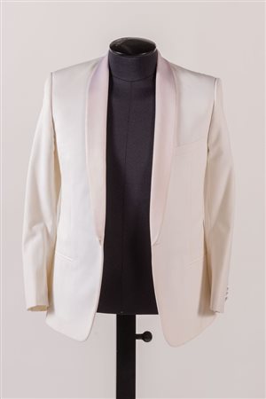 DIOR Giacca in cotone bianco con rifiniture del colletto sui toni del rosa....