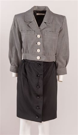 SAINT LAURENT Rive gauche Tailleur in seta sui toni del bianco e del nero...