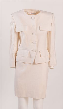 SAINT LAURENT Rive gauche Tailleur composto da giacca e gonna in lino color...