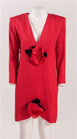 SAINT LAURENT Rive gauche Abito rosso in misto seta lavorata con applicazioni...