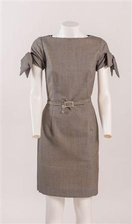 CHRISTIAN DIOR Abito a maniche corte in lana melange sui toni del grigio con...