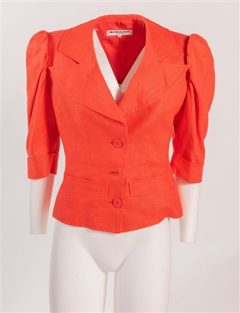 SAINT LAURENT Rive gauche Giacca in lino color aragosta con maniche a 3/4 e...