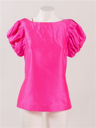 RALPH LAUREN Top a maniche corte in seta fucsia con chiusura laterale a...