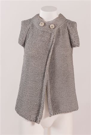 MOSCHINO Top a maniche corte in tessuto lurex grigio lavorato a maglia....