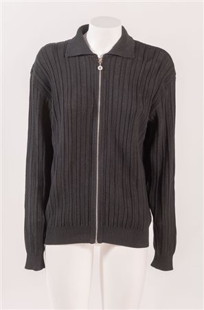 GIANNI VERSACE Cardigan in cotone nero chiuso da cerniera in metallo...