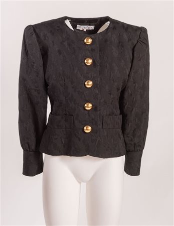 YVES SAINT LAURENT Rive gauche Giacca nera in misto seta lavorata nera con...