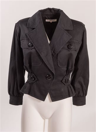 SAINT LAURENT Rive gauche Giacca corta stile biker in cotone nero. Anni '80....