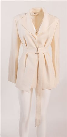 HERMÈS Giacca leggera in lino color avorio con cintura coordinata. Riporta...