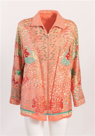 HERMÈS Giacca reversibile in lino e seta con fantasia "Rencontre oceane" sui...